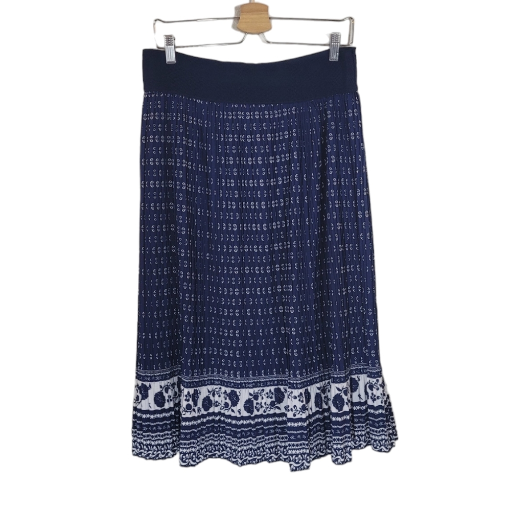 ANDI + JAMES Navy White Pull On Pleated Skirt Size L
